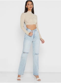 Buy Ripped High Waist Jeans in Saudi Arabia