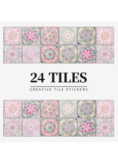 Buy Peel and Stick Backsplash Tile 24Pcs Adhesive Wallpaper Glossy Wall Stickers Tiles Waterproof Oil Proof Removable Decals for Bathroom Kitchen Backsplash and Adhesive Decor 15x15cm Mandala Pink in UAE