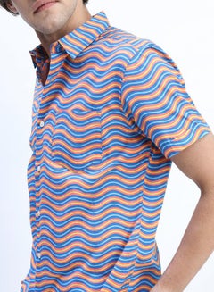 اشتري Wavy Striped Slim Fit Shirt with Short Sleeves في السعودية