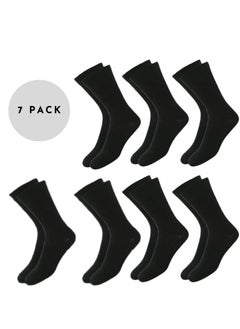 Buy Calf Length, Full Length, High Length Pure Cotton Plain Solid Black Color Formal Socks for Men and Boys - Pack of 7 Pairs, Free Size in UAE