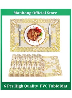 Buy 6 Pcs Bronzing Hollow Out PVC Placemat Table Mat Coasters For Home Decor Festival Wedding Dinner Gold in Saudi Arabia