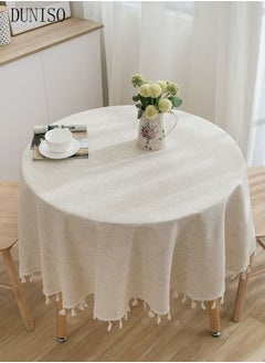 Buy Tassel Cotton Linen Tablecloth Round Table cloth For Dinning Room Restaurant Party And Kitchen 120cm in UAE