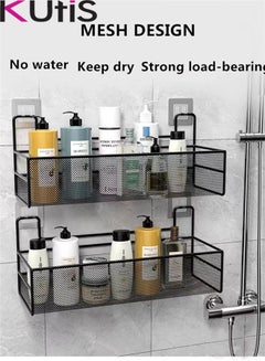 Buy 2-Pieces Bathroom Shelf Shower Shampoo Soap Organizer Wall Mounts Storage Rack Black 36x15x9Centimeter in UAE