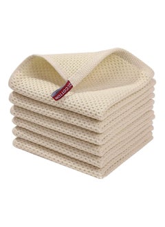 اشتري Kitchen Dish Towels, 6-Piece Cotton Waffle Weave Kitchen Towels and Dish Cloths Set, Absorbent and Quick-Drying Kitchen Dish Towels, Home Kitchen Reusable Dish Cloths (34x34 cm, Beige) في الامارات