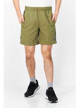 Buy Men Brand Logo Basic Shorts,  Olive/Black in UAE