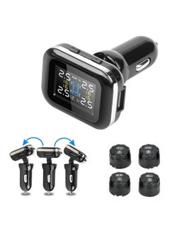 اشتري Tire Pressure Monitoring System TPMS, Wireless Adjustable Display Angle with 4 Waterproof External Sensors Auto Alarm Real-time Display Temperature Pressure(0-6 Bar / 0-87Psi) في السعودية