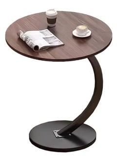 Buy C Shaped End Table : Couch Side Table with Metal Frame Round Wood Tray Table for Living Room Bedroom Bedside Laptop Snack Coffee Walnut&Black in Saudi Arabia