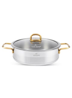 Buy 28cm (4.8 Liter) LIFE SMILE Shallow Pot with Lid - 18/10 Pure Stainless Steel - Induction Base Double Handle Fry Pan - Non-Toxic, 100% PFOA, PTFE & PFOS Free - Oven Safe Saute Pan in UAE