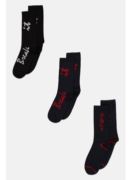 Buy Men 3 Pairs Printed Formal Non Terry Socks, Dark Navy/Red in Saudi Arabia