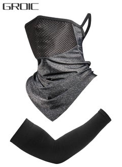 اشتري 3-Pieces Neck Gaiter Mask with Ear Loops for Men Women Bandana Face Cover Scarf Cycling Outdoors Sports Soft Elasticity Quick-dry with Cooling Ice Silk Arm Sleeves Summer UV Sun Protection في السعودية