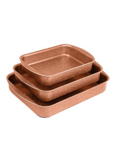 اشتري Rectangle Granite Plus Oven Casserole - 3 Pcs - Size 25, 30, 35 - Copper في مصر