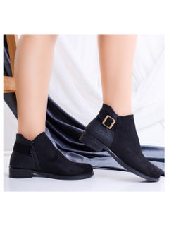 Buy Ankle Boot Flat Suede With Zipper G-29 - Black in Egypt