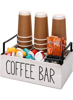 Buy 1 Piece White Wooden Coffee Bar Accessories Organizer with Handle for Coffee Bar Decor and Organization in Saudi Arabia