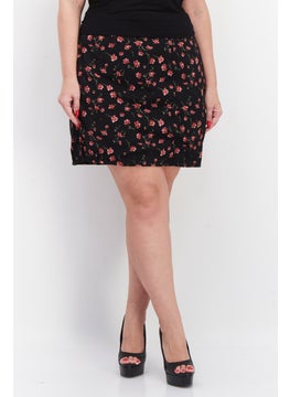 اشتري Women Plus Size Floral Pattern Mini Skirt, Black Combo في الامارات