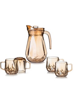 Buy Glass Drinks Set 1.5 Liter Jug With 4 Cups 300 Ml in Saudi Arabia