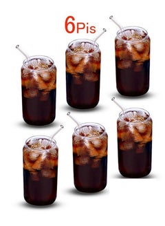 Buy 6Piece Glass Cups With Straw Clear in Saudi Arabia