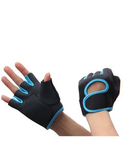 Buy Half Finger Gloves For GYM Exercise, Weightlifting And Cycling Size L, Black/Light Blue in Egypt