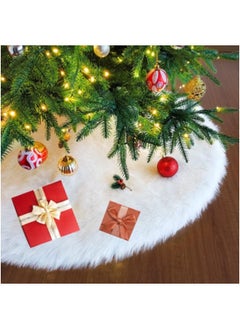 Buy Tree Skirt, 3cm Long White Faux Fur Tree Mat 120cm in UAE