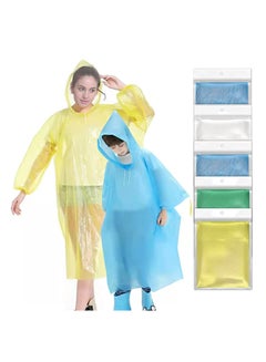 Buy Rain Coats for Adults and Kids Disposable or Reusable, 5 Pcs Thickened Transparent Light  Hooded Rain Ponchos with Drawstring Elastic Cuff Sleeves for Family Fishing Travel (3 Pcs Adults，2 Pcs Kids) in Saudi Arabia