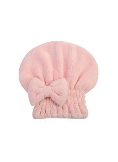 Buy Women's Solid Color Thickened Coral Velvet Dry Hair Cap, Microfiber Thickened Suction Shower Cap, Bamboo Charcoal Fiber Quick Drying Absorbent Bow Wrap Headscarf (Pink) in Saudi Arabia