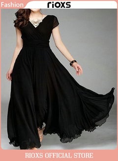Buy Women's Elegant High Waist Maxi Long Dress Black in Saudi Arabia