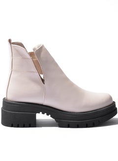 Buy Ankle Boot Mid Heel Leather G-42 - Beige in Egypt