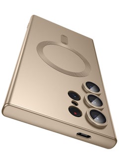 Buy Slim Soft Silicone Matte Case with Camera Lens Protector With Stable Magnetic Shockproof For Samsung Galaxy S24 Ultra (Gold) in Egypt