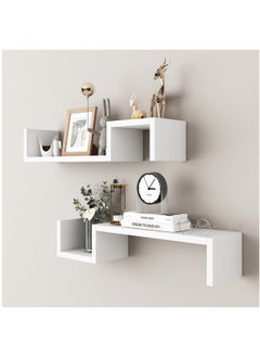 اشتري Floating Wall Shelves 2 Set of Black Floating Shelves Wall Mounted Sturdy Rustic Wood Floating Wall Shelf Bathroom Tablette Murale for Bedroom, Living Room, Kitchen, Book Decoration Storage, White في السعودية