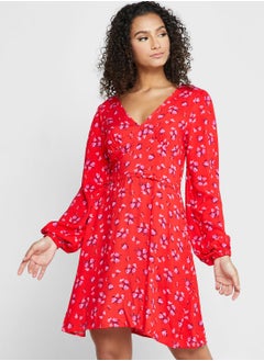 Buy Puff Sleeve Floral Print Dress in UAE