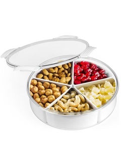 Buy Divided Serving Tray, Plastic Food Storage Containers with Lids, 5 Compartments Snack Tray Serving Platter for Biscuits, Fruit, Veggie in Saudi Arabia