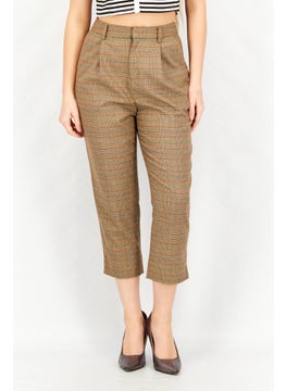 Buy Women Regular Fit Plaid Capri Pants, Brown Combo in UAE