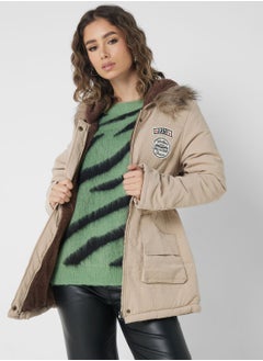 Buy Quilted Jacket With Fur Hood in UAE