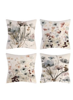 اشتري 4 Pack Throw Pillow Covers, Seasonal Floral Decorative Linen Farmhouse Decor Cushion Covers, Suitable for Couch Sofa Living Room (20" x 20") في السعودية