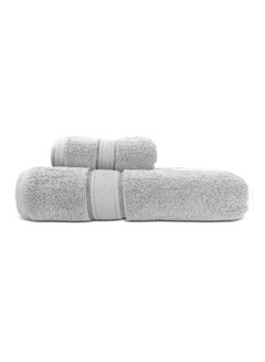 اشتري Hotel Linen Klub LUXURY PACK of 2  Bath and Hand Towel Set - 100% Cotton 650 GSM Terry Dobby Border Ring Spun - Super Soft ,Quick Dry,Highly Absorbent ,Silver في الامارات
