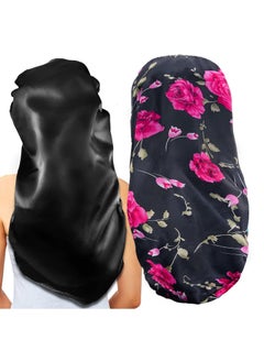 Buy 2pcs Long Satin Sleep Bonnet Extra Large Night Cap for Women in UAE