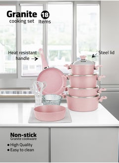 Buy 18 Pieces Turkish Granite Cookware Set with Steel Lid - Pink in Saudi Arabia