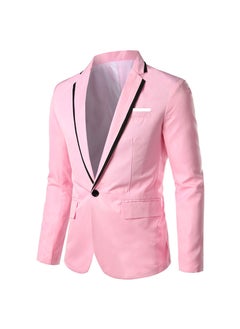 Buy Mens Slim-Fit Solid Long Sleeve Blazer Pink in UAE