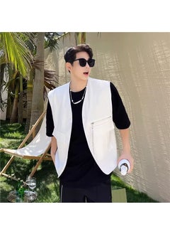 اشتري 2023 Mens Casual Vest Sleeveless Fashion WaistcoatWhite White في السعودية