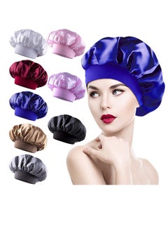 Buy 8 Pieces Sleep Caps Women Satin Bonnets Sleeping Hair Loss Salon Night for Hat Shower in UAE