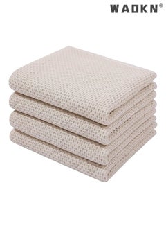 Buy 4-Piece Cotton Waffle Weave Kitchen Dish Cloths & Tea Towels Set - Ultra-Soft, Super Absorbent, & Rapid Drying for Everyday Use（34x34CM，Beige） in Saudi Arabia