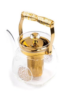 Buy Luxury Heat Resistant Glass Teapot Clear/Gold Pattern 1500ml in Saudi Arabia