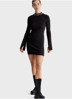 Buy High Neck Ribbed Knitted Dress in Saudi Arabia