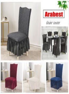 اشتري Turkish cotton stretchable bubble check skirt chair cover, washable restaurant solid color chair cover, for family use. banquet. Wedding chair cover في السعودية