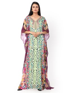 Buy DIGITAL MULTICOLOUR LEOPARD PRINTED LONG STYLISH ARABIC KAFTAN JALABIYA DRESS in Saudi Arabia