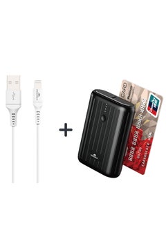 Buy 10000mAh Super small pocket-size mini power bank+USB-A To Lightning Charging And Data-Sync Cable 1meter Black in Saudi Arabia