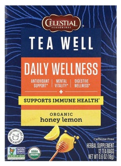 اشتري Tea Well Daily Wellness Organic Honey Lemon Caffeine Free 12 Tea Bags 0.06 oz (1.6 g) Each في الامارات