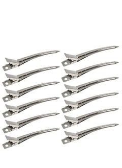 اشتري CARE AND SMILE 12 Packs Duck Bill Clips 9cm Rustproof Metal Alligator Curl Clips with Holes for Hair Styling Hair Colouring Silver في الامارات