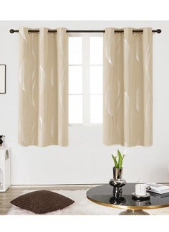 Buy 2-Piece Thermal Insulated Blackout Curtains Beige/Silver 100x137cm in UAE