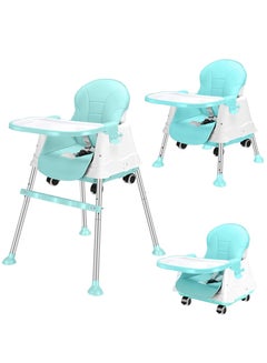 Buy 3 in 1 Adjustable Height Convertible Baby High Chair and Feeding Booster Seat for Kids Toddle with Footrest, Wheels, Cushion in Saudi Arabia