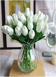 Buy Goolsky Fake Tulips Real Touch Artificial Flowers 10Pcs Flower Arrangement Bouquet for Home Office Wedding Decoration (White) in UAE